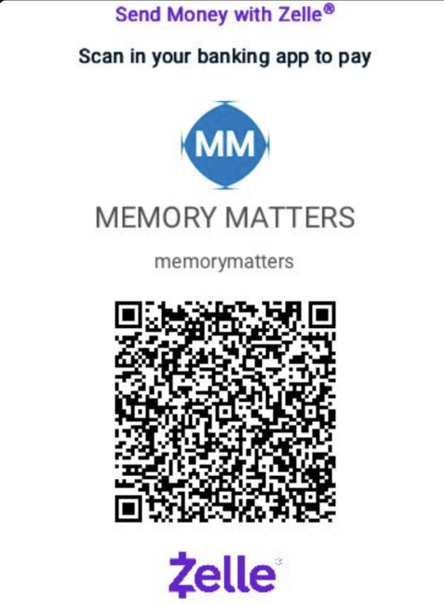 Zelle QR code for donating to Memory Matters